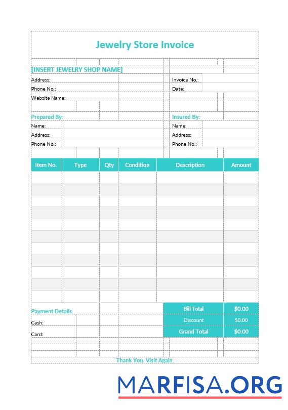 Blank Jewelry Store Invoice Template